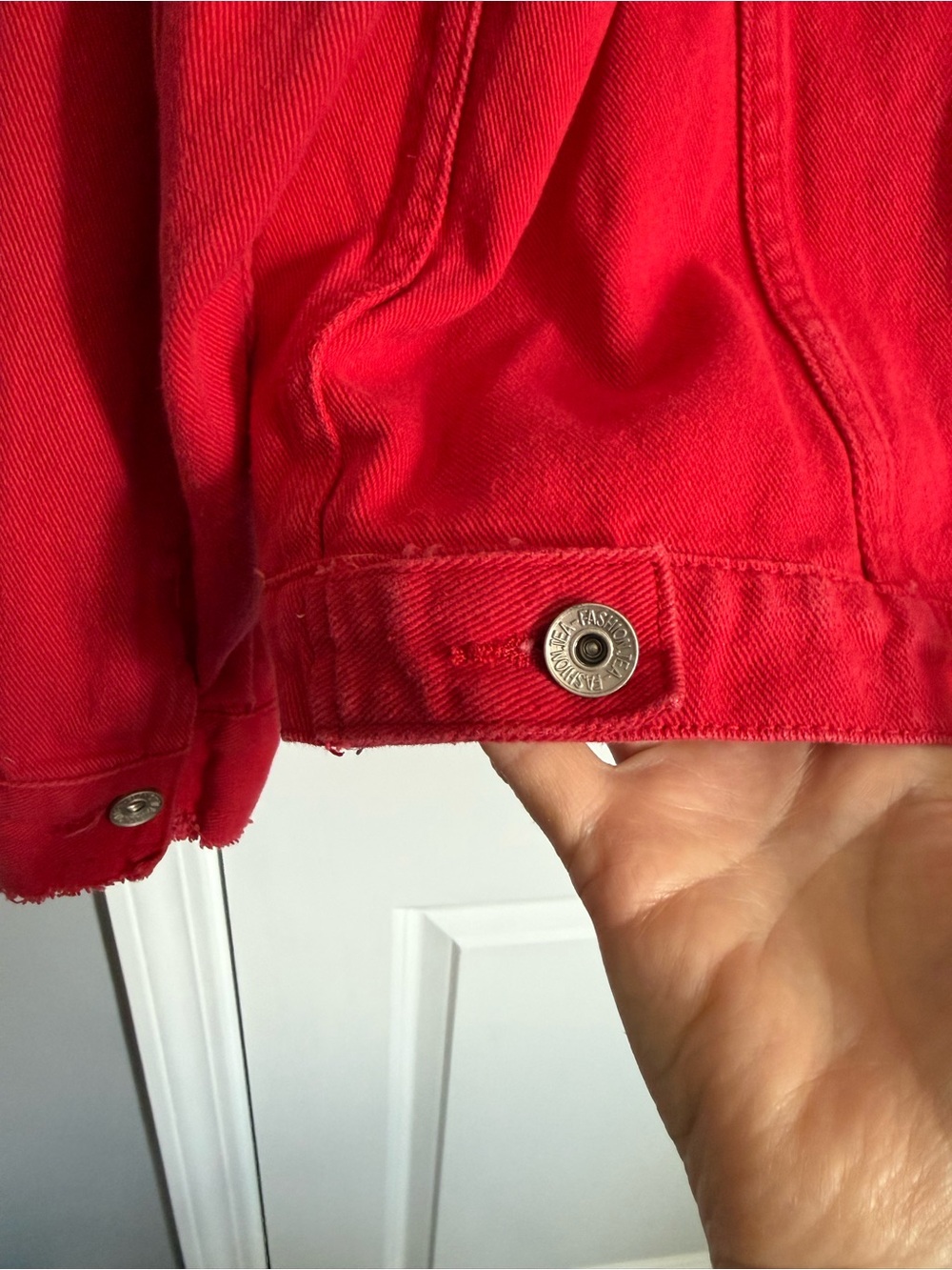 Red Distressed Denim Jacket - Women - Picture 7 of 7